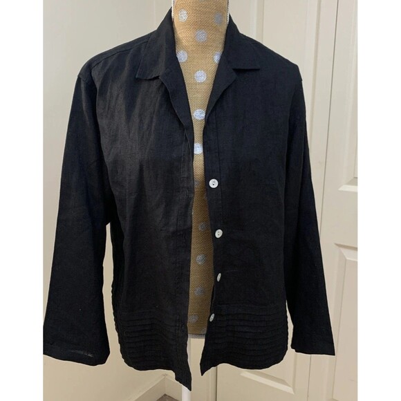 Sweet Jessie Womens  Linen Shacket Button Jacket Black Blazer Lagenlook Large - Picture 1 of 12
